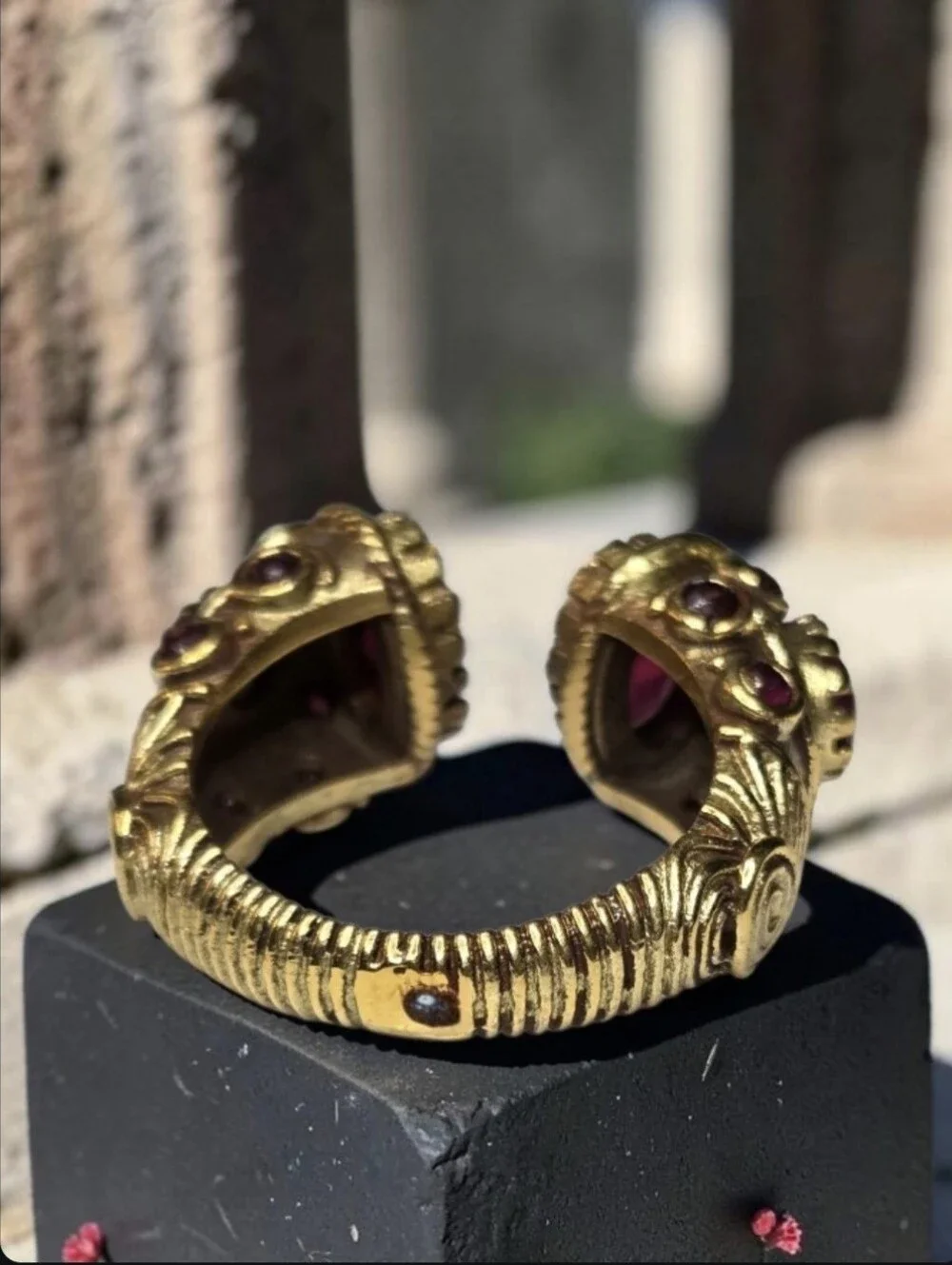 Ottoman Empire Byzantine Gold Plated Ornate Ruby Ring